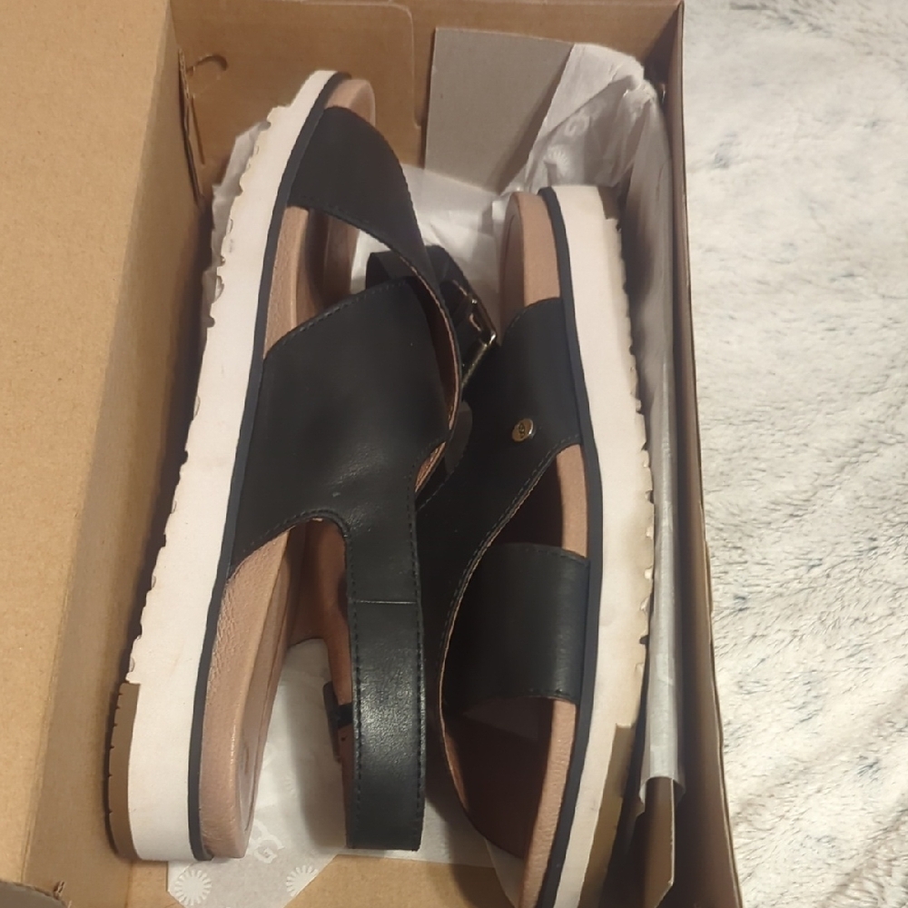Black Leather UGG Women's Sandals